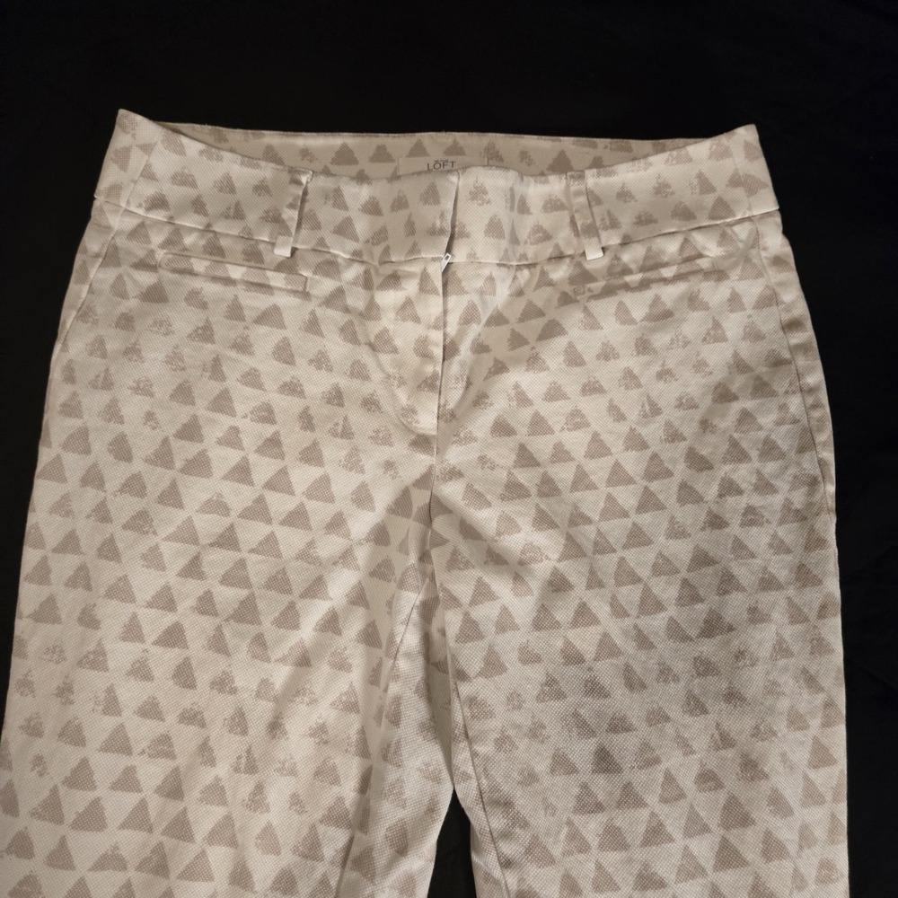 Ann Taylor LOFT Pants Womens 6 White Marisa Ankle Straight Geometric Twil COTTON - Picture 2 of 11